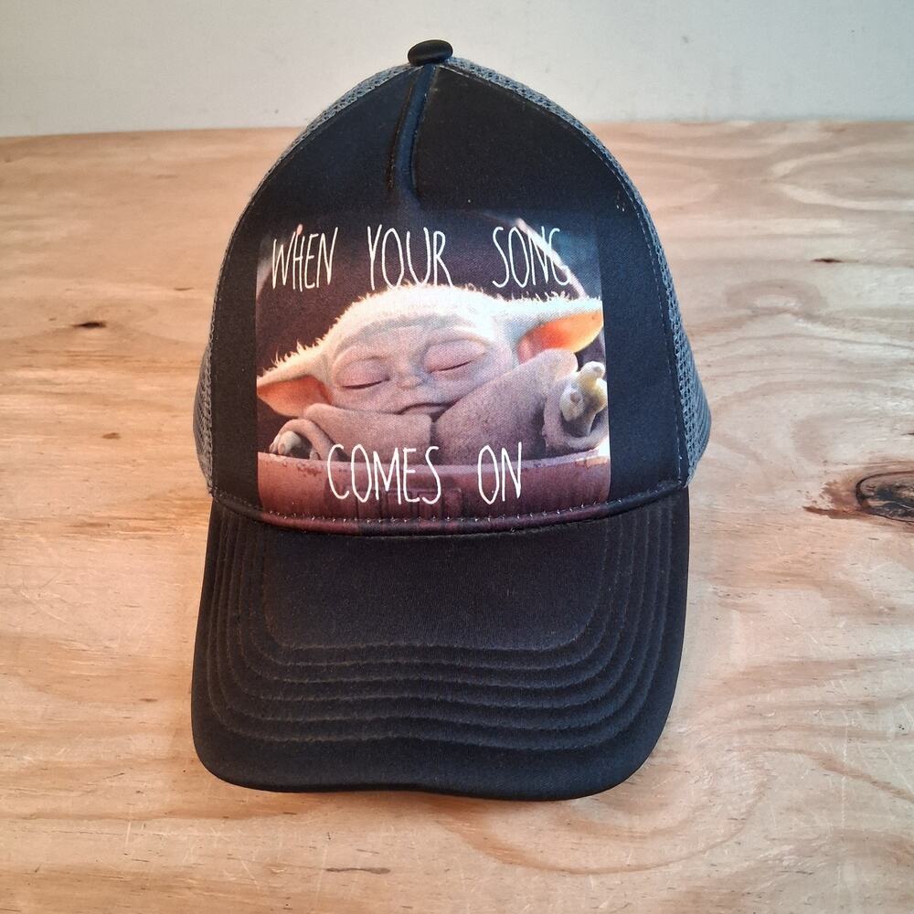 Star Wars Mandalorian Trucker Hat Baby Yoda Grogu “When Your Song Comes On” Cap